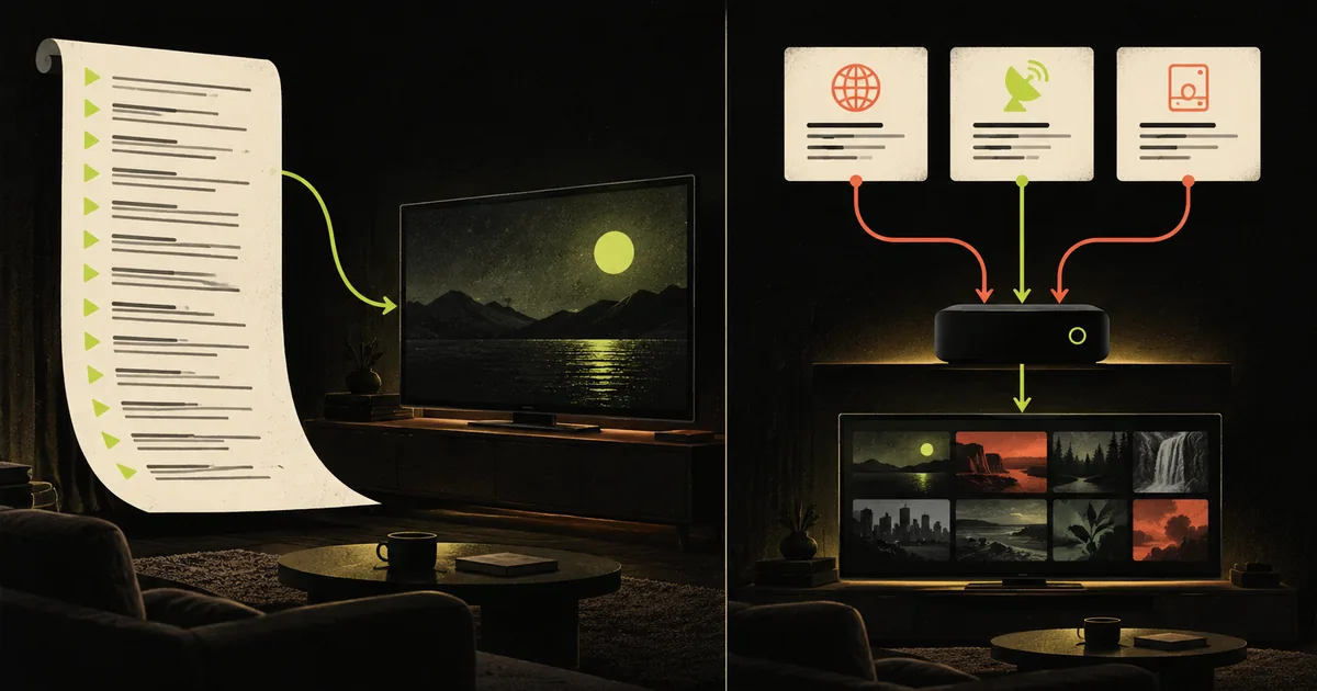 M3U vs Xtream Codes editorial illustration comparing two player setup methods